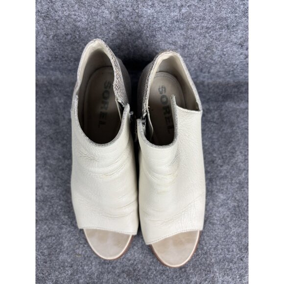 Sorel Shoes Womens Size 10 White Snake Print Leather Open Toe Heel Booties - Picture 3 of 9